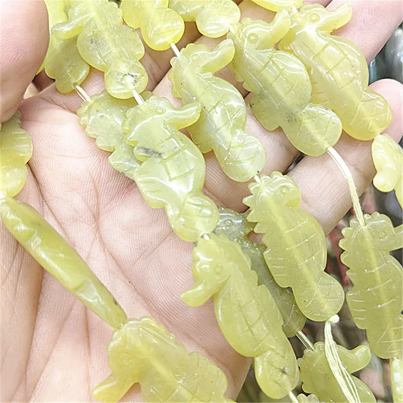 10PCS New Green Jade Stone Strings SEAHORSE Shape Size 34X18MM DIY Jewelry Findings ITEMS Hot Selling