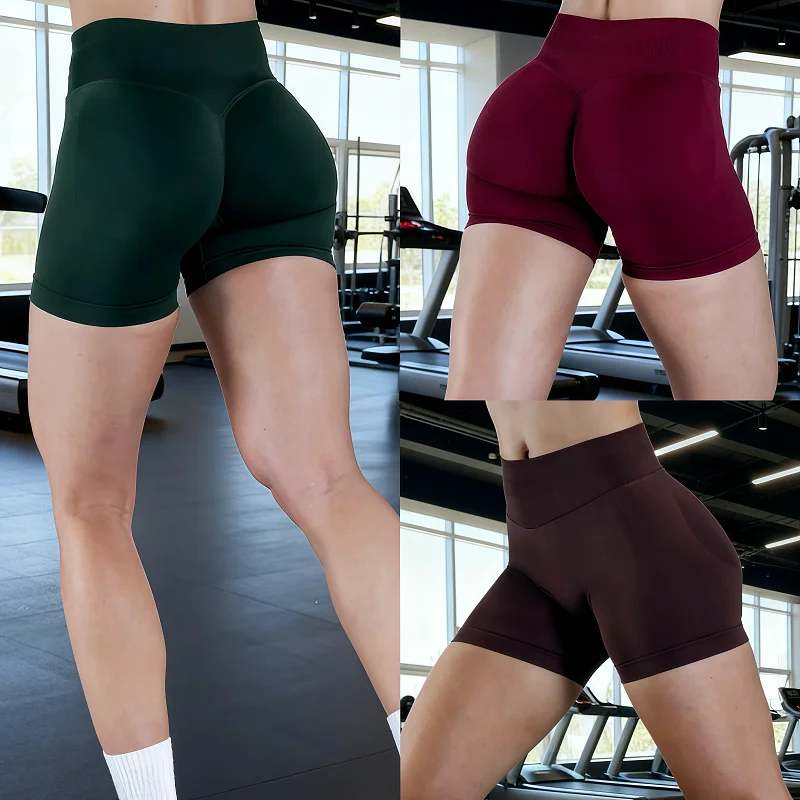 

Impact Shorts Women Fitness Sports Biker Shorts 4.5" Low Ribbed Band Yoga Shorts Gym Workout Scrunch Butt Seamless Leggings