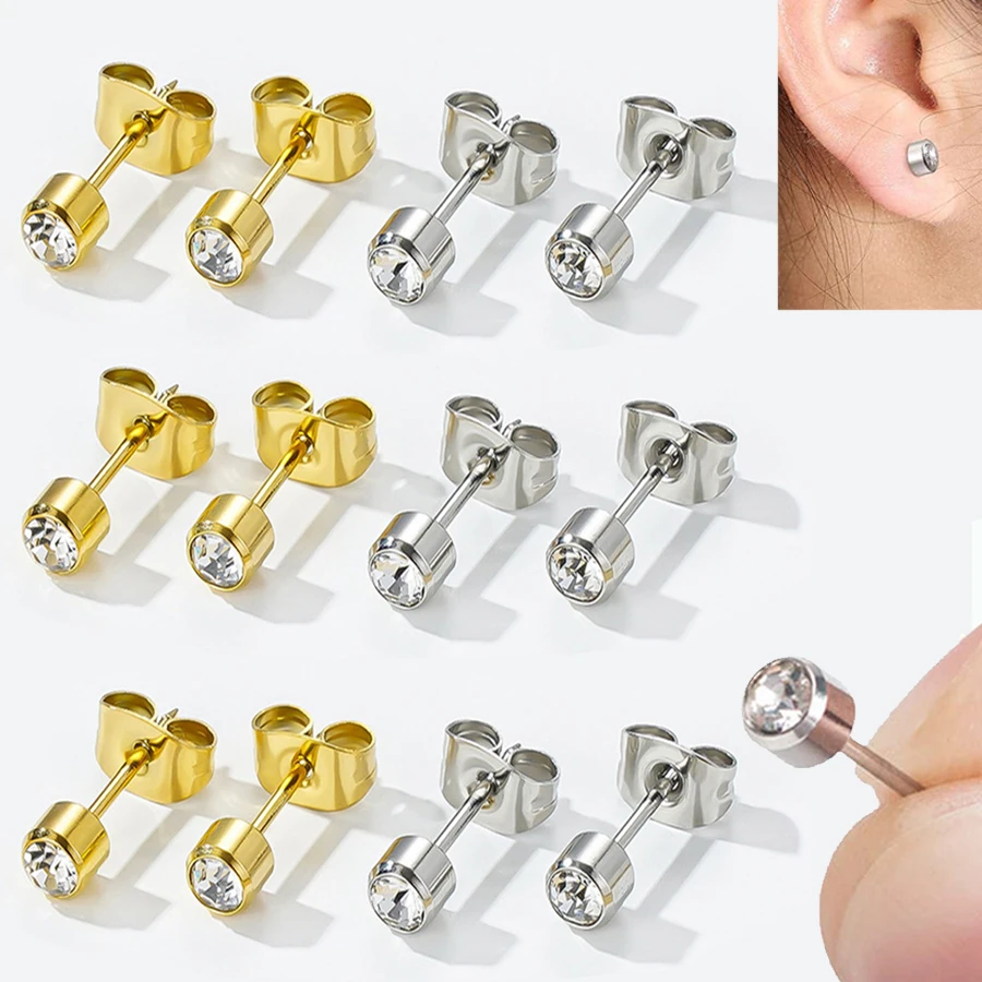 6 Pairs Stainless Steel 4MM Piercing Earrings, Cartilage Tragus Helix Stud Earrings for Piercing Tool