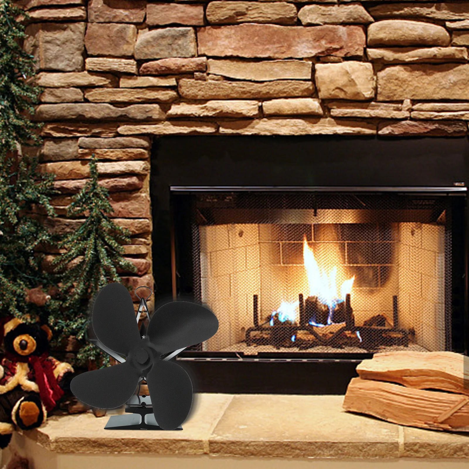 

1 Set Aluminum Alloy Fireplace Fan Blades Powered Stove Replacement Parts Metal Fan Blades For Heating System