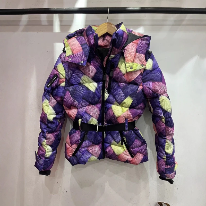 

Hot in 2025 Winter New Fashion Color Blocking Fried Dough Twists Pattern Waist Closing Ski Cotton Jacket