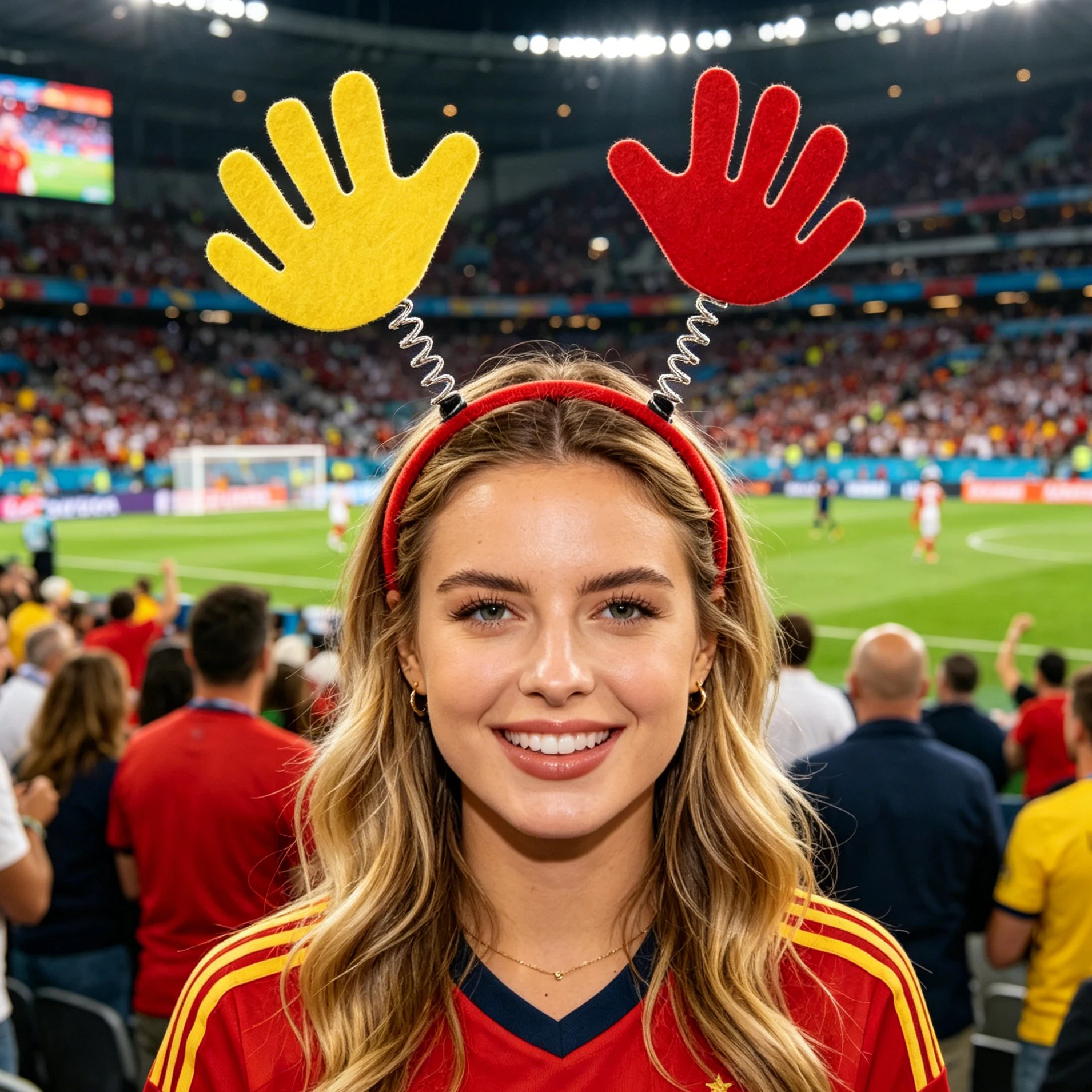 

Red Yellow Card Hand Spring Headband, Funny Referee Hand Hair Hoop for Soccer Football Fans, Game Day Party Costume Accessory
