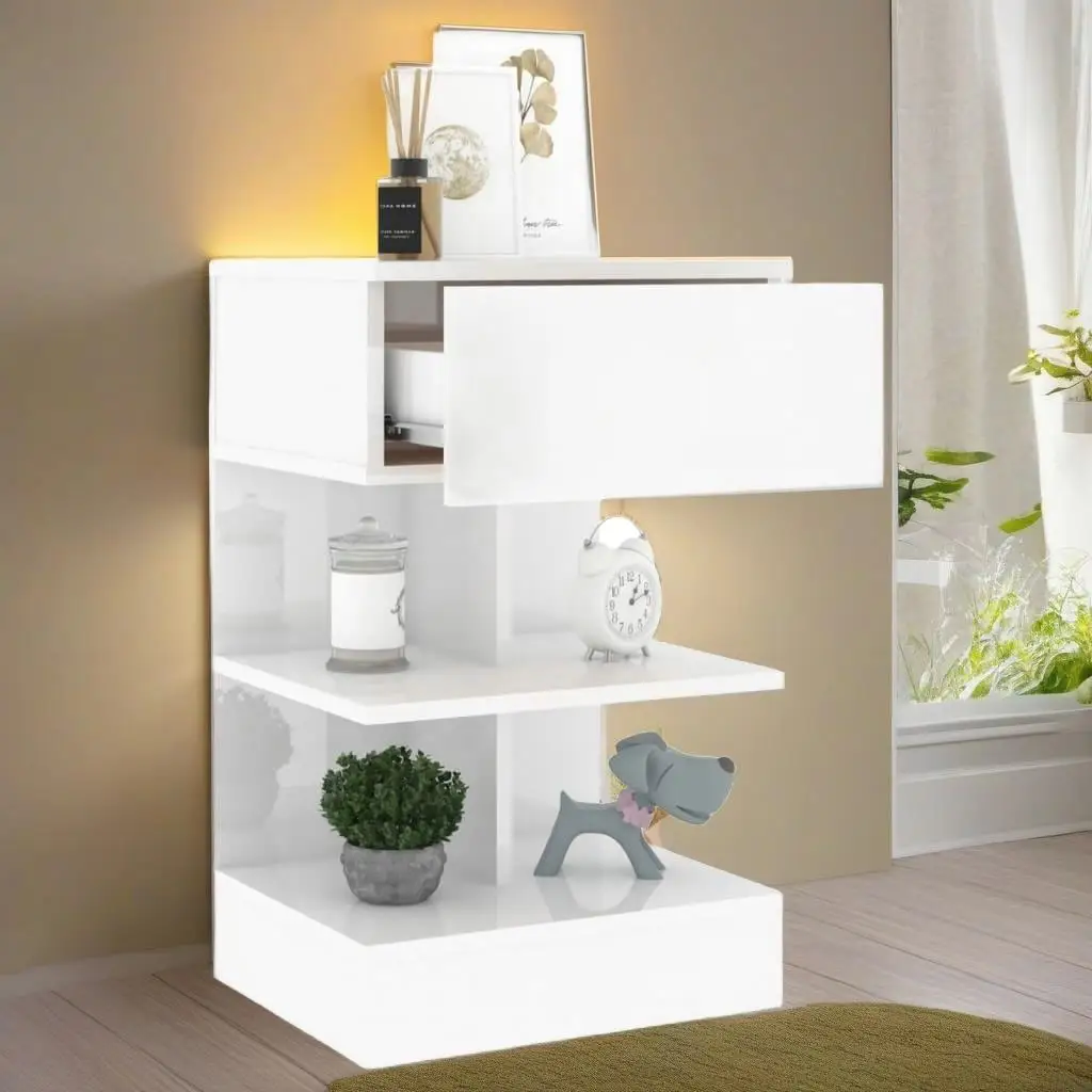 Set of 2 High Gloss White Bedside Cabinets - Modern 40x35x65 cm Bedroom Furniture