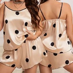 Ensemble pyjama à bretelles pour femme, vêtements de nuit à pois College verts, haut et short à bretelles, lingerie d'été sexy en satin adt Home Wear, grande taille 5XL