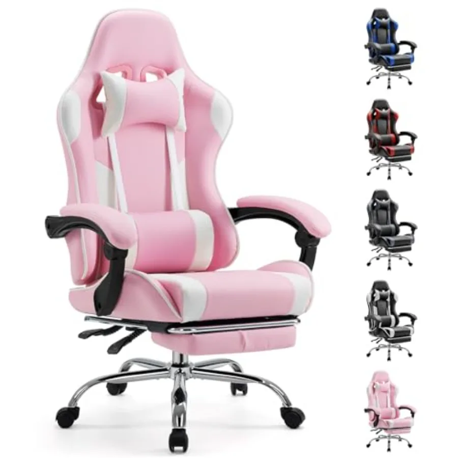 Computer Video Game Desk Chair Ergonomic Comfy Lumbar Support with Footrest PU Leather Recliner with Headrest Fixed Up Armrest