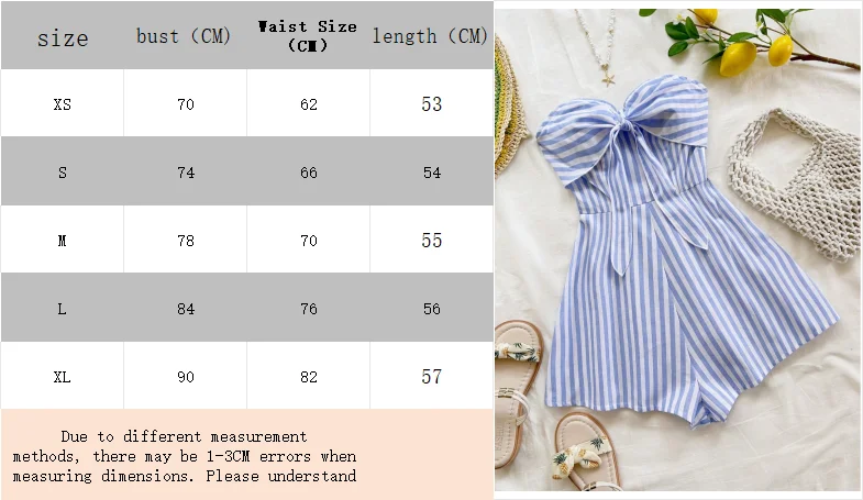 Damen Frühling/Sommer Kreuzfahrt-Urlaubsoverall mit Blauen Streifen und Frontwaage, Locker Geschnitten, Geeignet für Party, Date, Nachmittagstee – Detail 1