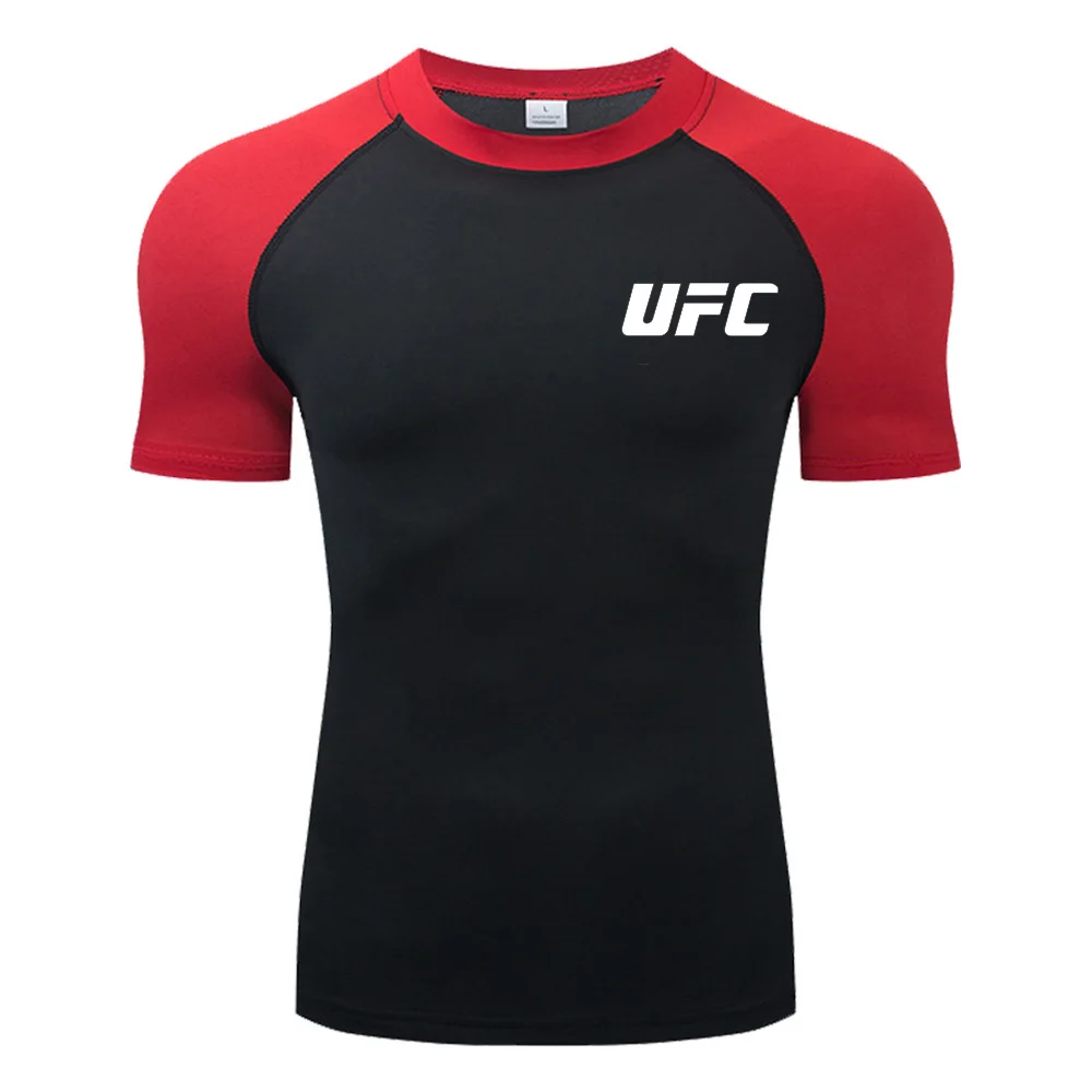 UFC Summer Short sleeved T-shirt Men's Compression Sports Running Speed Drying Fitness Slow Running Sunscreen Top