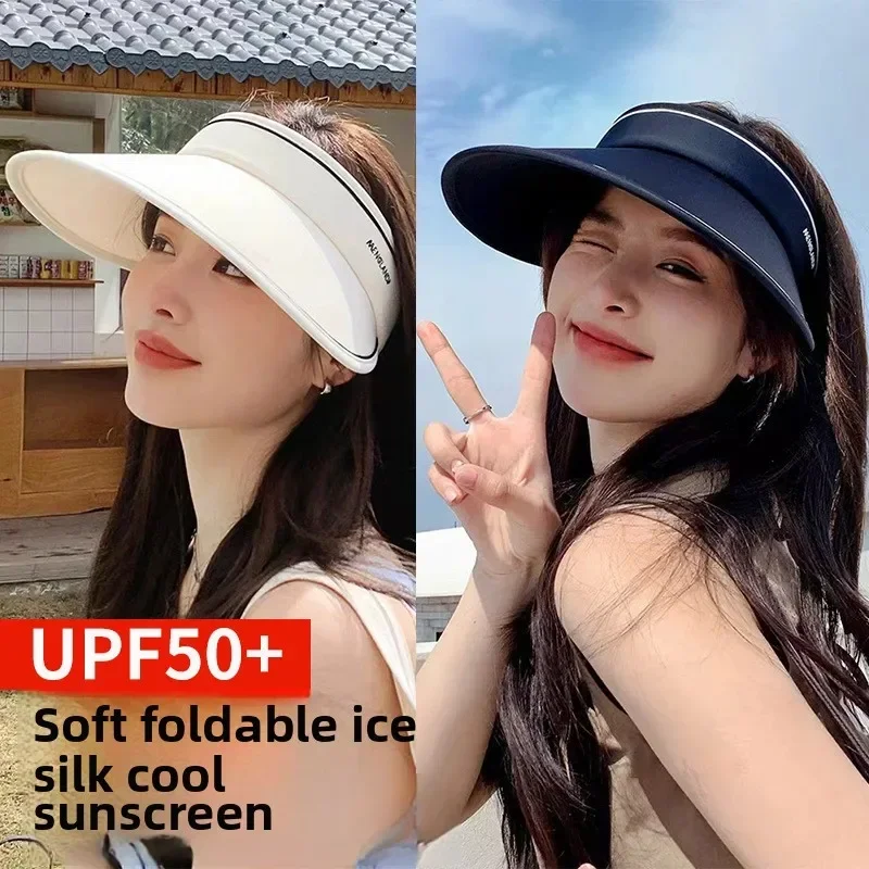 Sombrero para el sol de verano para mujer, sombrero de protección solar con tapa vacía de estilo coreano, sombrero para el sol de moda estilo diadema para mujer famosa en Internet
