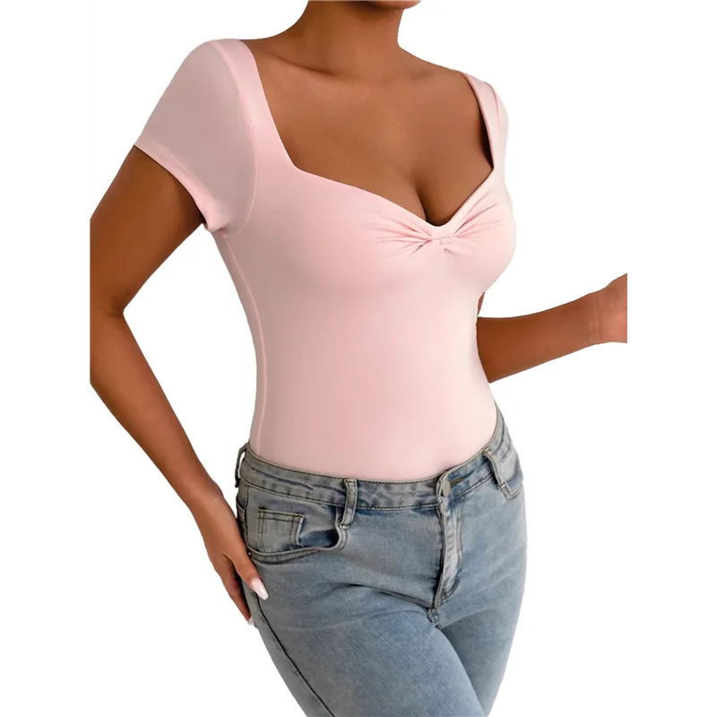 

CYL-женское боди с короткими рукавами и вырезом в форме сердца, облегающий модный боди, базовый комбинезон, рубашки