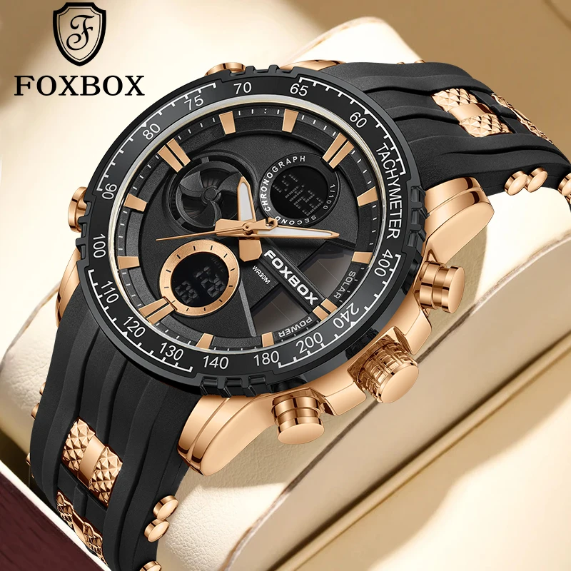 

Foxbox Fashion Outdoor Electronic Man Watch Silicone Casual Sport Waterproof Men's Watches Auto Calendar Dual Digital Wristwatch