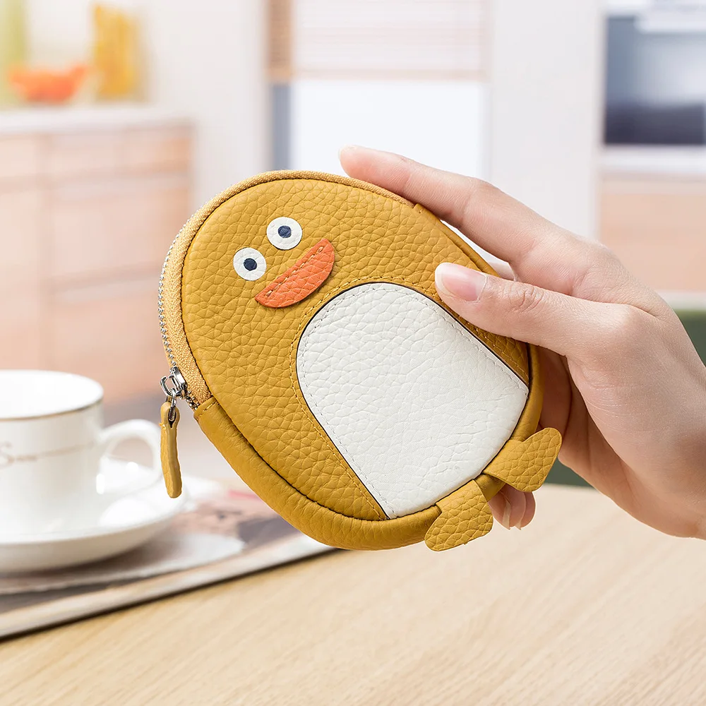 Cute Penguin Animal Coin Purse Genuine Leather Mini Hand Bag Small Storage Pouch Tiny Wallet Women Daily Change Pocket Gift