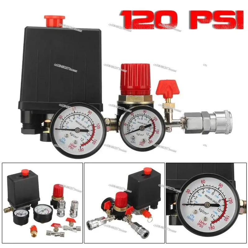 240V 120PSI Air Compressor Pump Pressure Switch Control Valve Manifold Regulator With Quick Connector Gauges 95-125 PSI