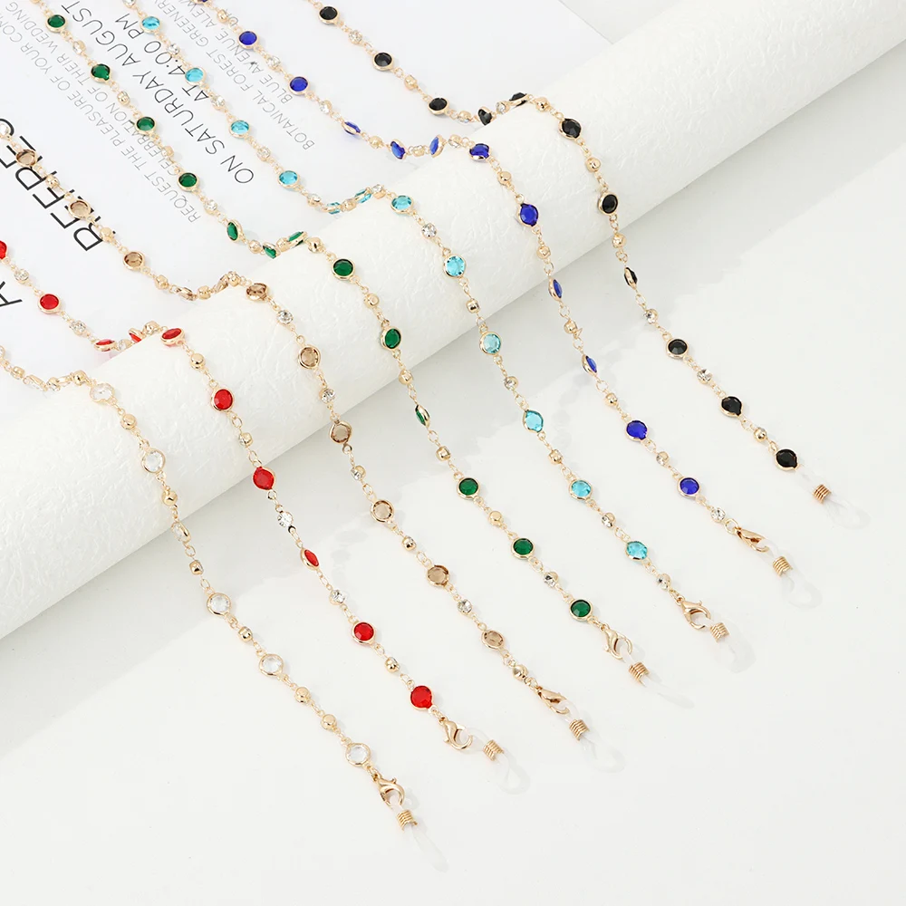 

Fashion Colorful Crystal Diamond Mask Glasses Chain Vintage Men Women Long Glasses Chain Glass Beads Eyewear Accessories