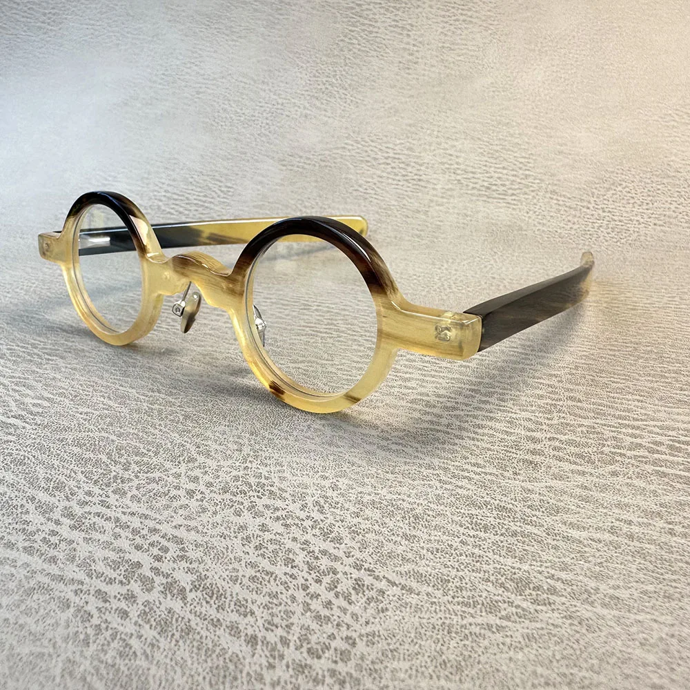 

Оправы для очков, маленькие круглые винтажные оптические линзы, очки в стиле ретро, ручная работа, медовый черный рог, мужские оправы для очков по рецепту