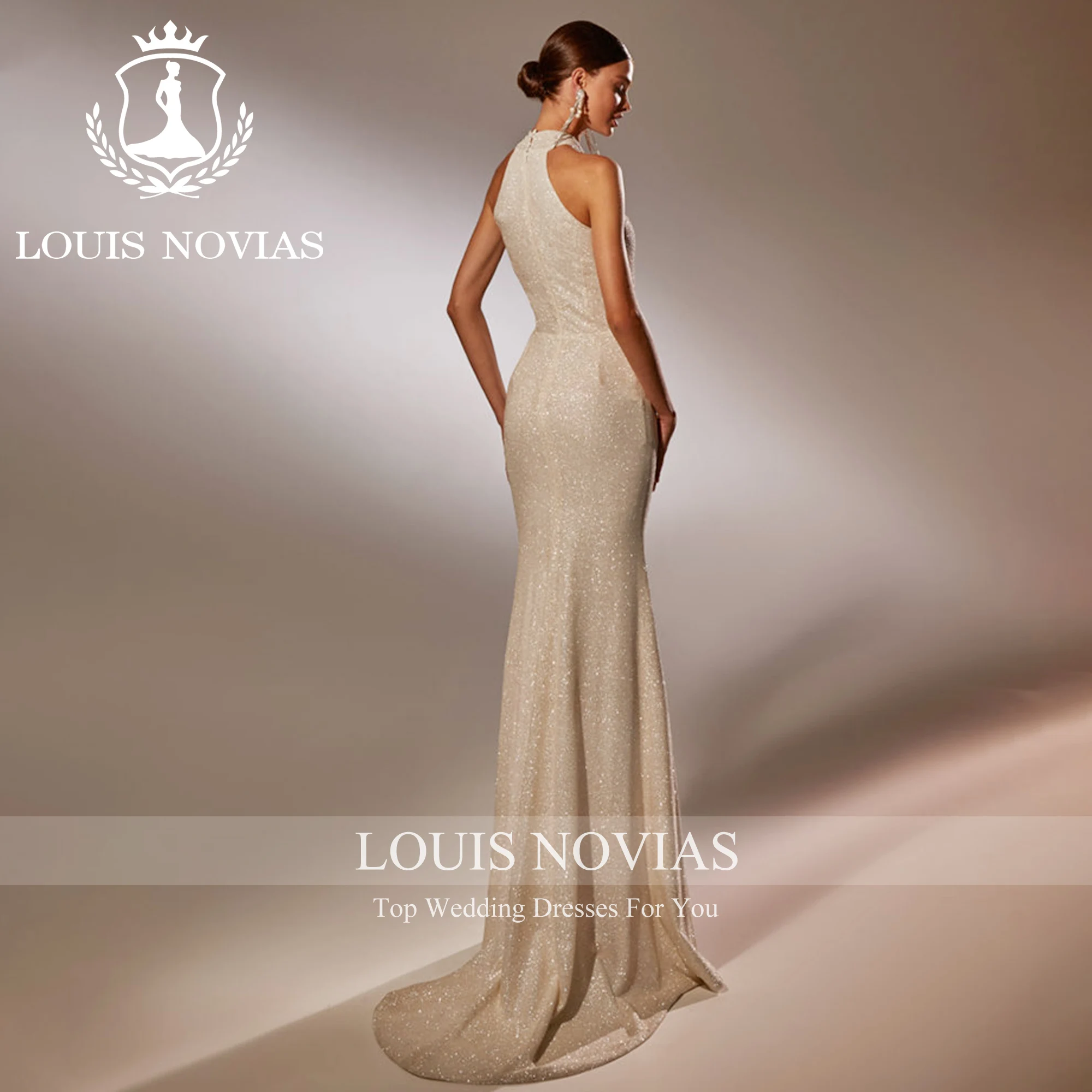 LOUIS NOVIAS Mermaid Wedding Dresses For Women 2023 O-Neck Cut-out Sparkling Tulle Trumpet Satin Wedding Gown Vestidos De Novia