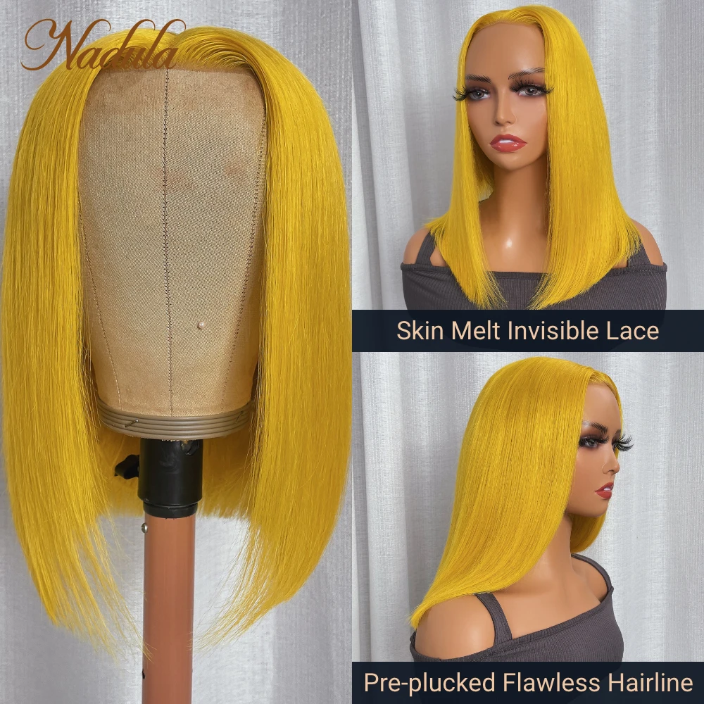 Nadula Hair Yellow Bob Wig 13x4 Lace Front Short Straight Bob Human Hair Wigs Braziian Remy Human Hair Wig With Natural Hairline