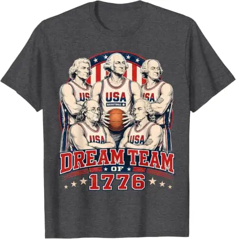 Dream Team of 1776 America 4th of July Independence Team T-Shirt Y2k George Washington USA Basketball Team Graphic Herrenbekleidung – Detail 8