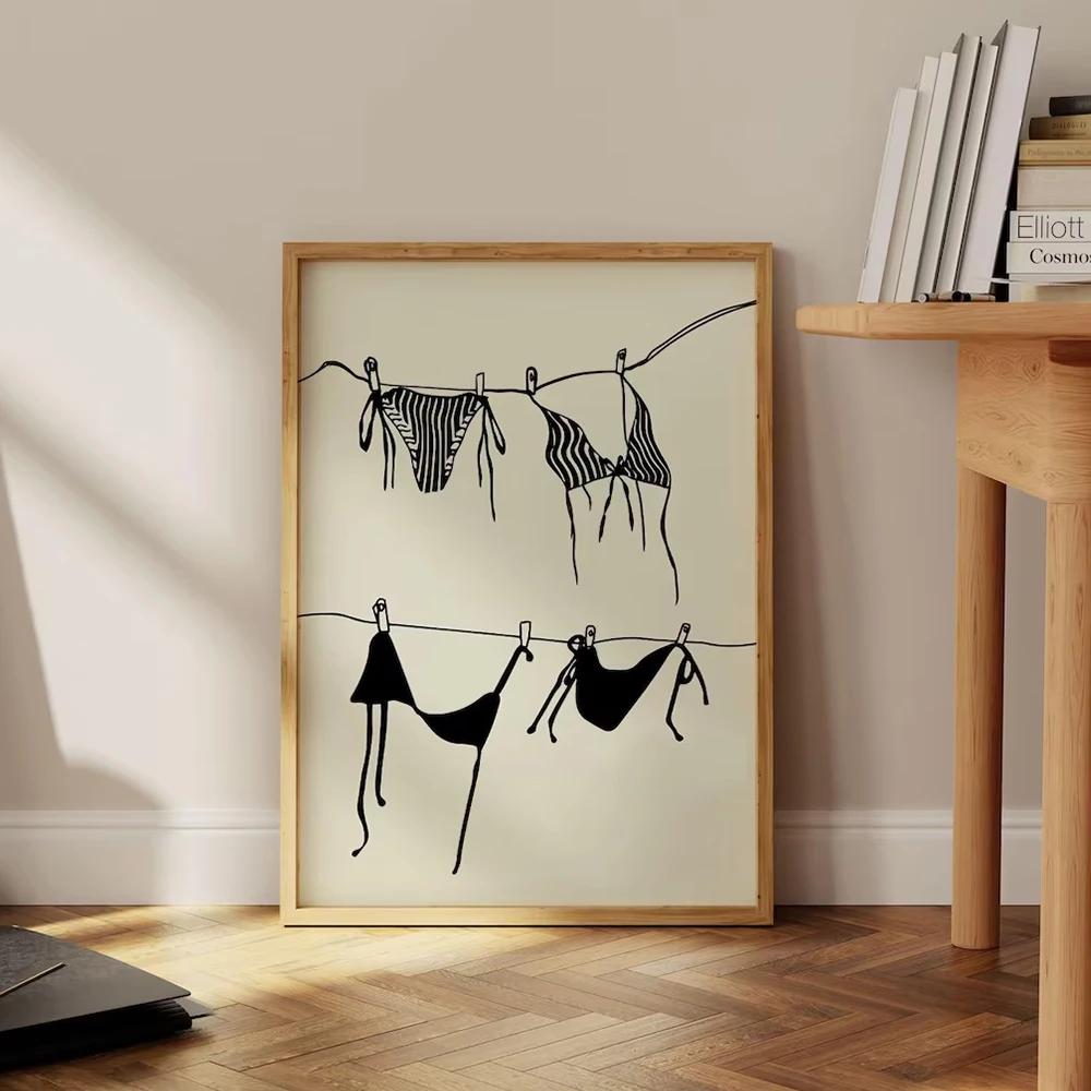 Coquette Wall Art Prints Canvas Painting Poster Picture For Living Room Home Decor Modern Trendy Beige Girly Bikini Hanging
