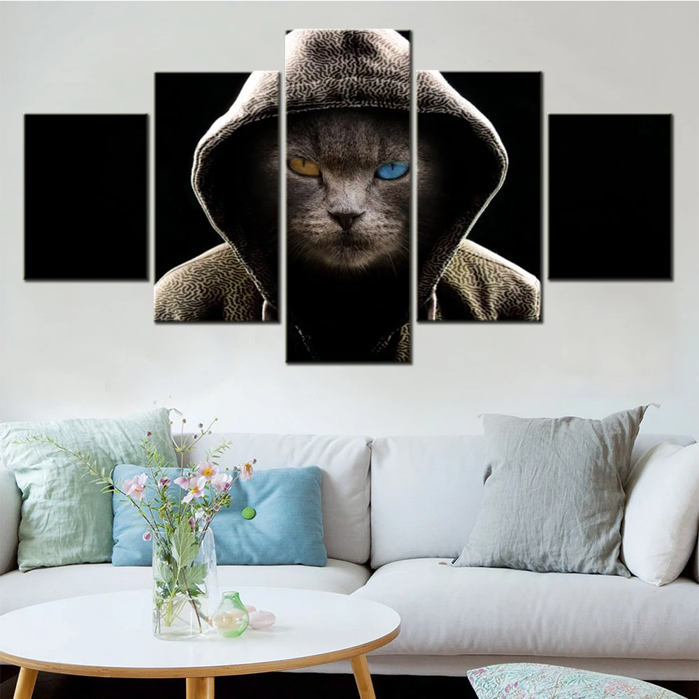 

5 Pieces Wall Art Canvas Animals Scary Cat Home Decor Wallpaper Poster Painting Living Room Picture Print Bedroom Mural Artwork