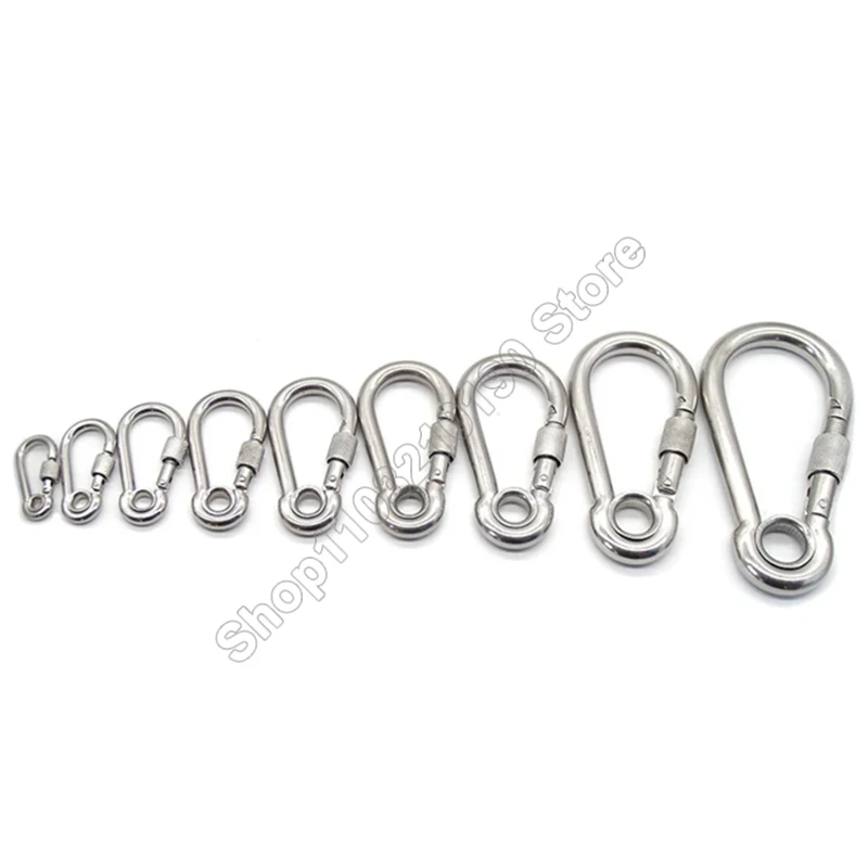 304 aço inoxidável parafuso bloqueio mosquetão, escalada engrenagem, Quick Links, Segurança Snap Hook, Conexão Anel, fivela de corrente, M4-M12, 1pc