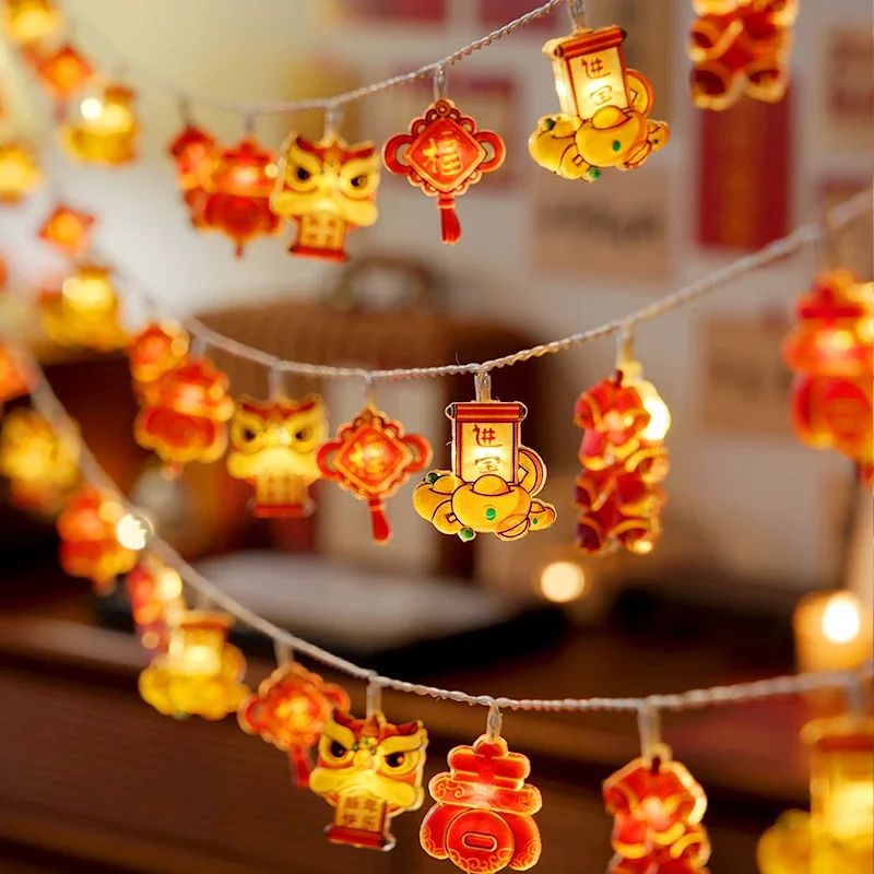 2025 Spring Festival Chinese New Year Lion Dance God of Fortune Fortune Lantern Snake Year Atmosphere LED String Lights Decor