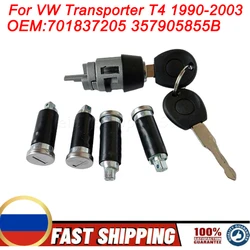For VW T4 Caravelle MK IV 1990-2003 Transporter 1 Ignition Switch + 4 Door Lock Barrel with 2 Keys 701837205