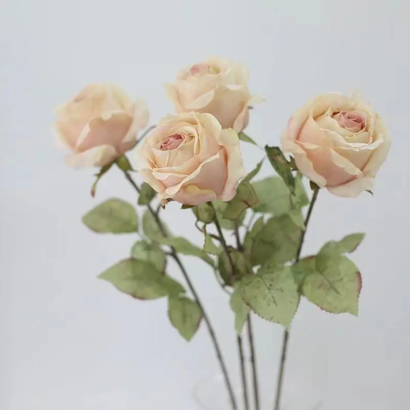 26in Artificial Vintage Edge Rose for Home Table TV Cabinet Wedding Centerpiece Photography Prop Decor