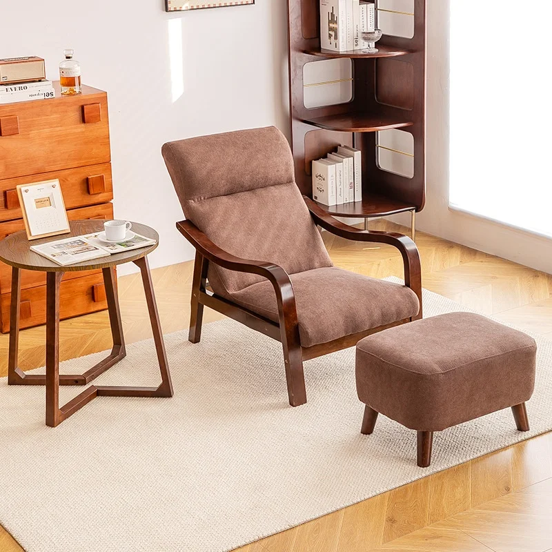 أريكة كسولة مفردة حديثة للترفيه المنزلي كرسي من الخشب الصلب لكبار السن مع مسند ظهر لغرفة المعيشة وغرفة النوم وشرفة القيلولة #3