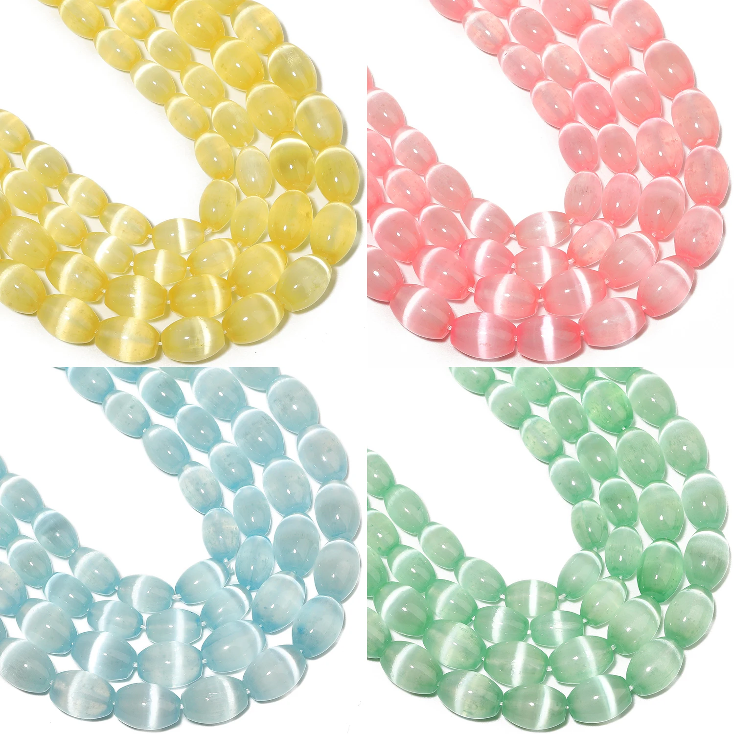 

12/14mm AAA Rice Shape Cat Eye Beads Natural Stone Pink Blue Loose Spacer Beads For Jewelry Making DIY Charms Bracelet Accessory