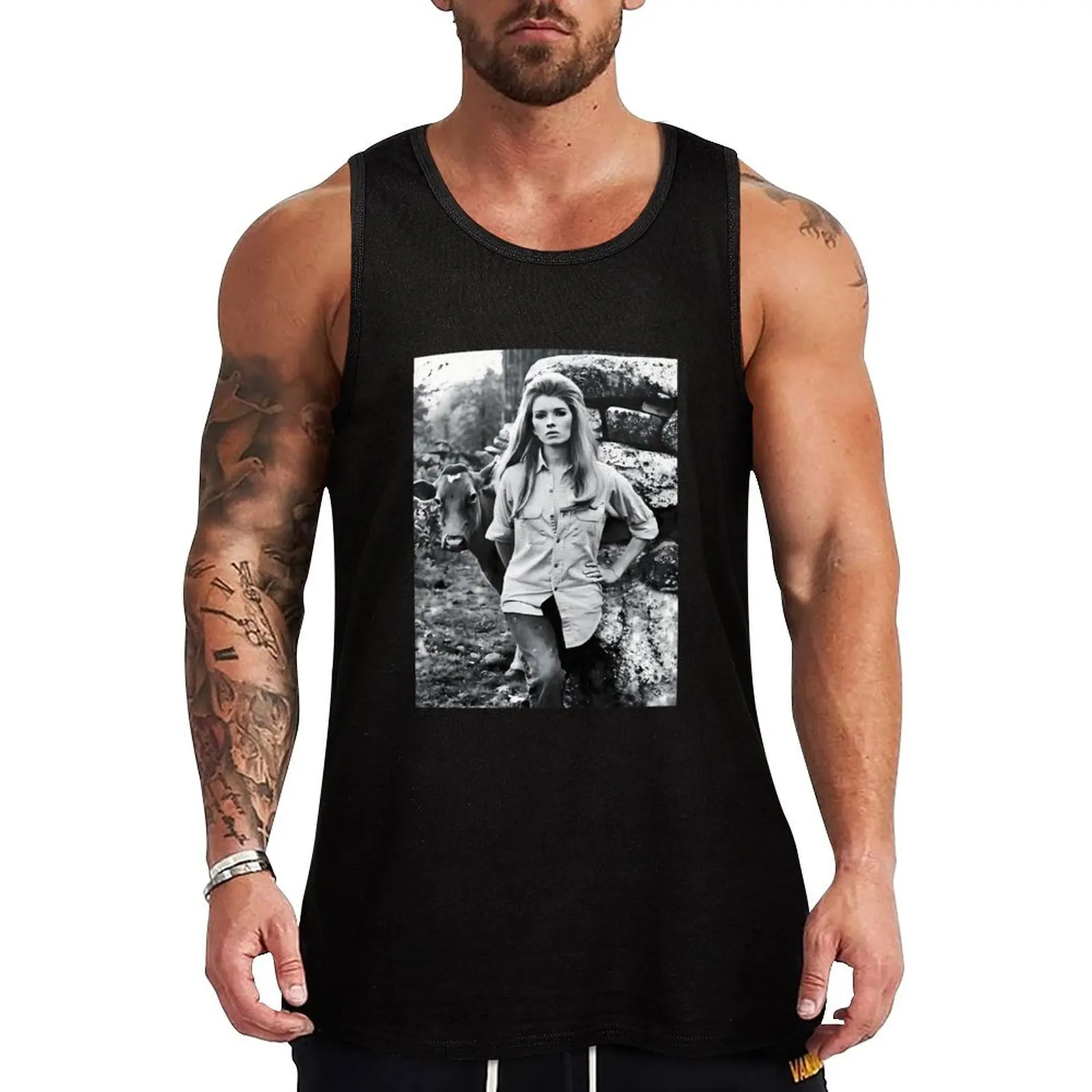 Camiseta regata casual de praia com estampa de vaca e jovem Martha Stewart, modelo solto sem mangas para o verão