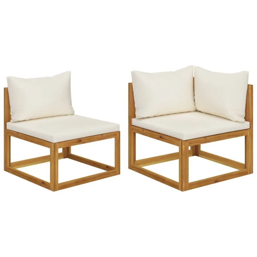 

Sofa Set Set of 2 Cream White Solid Acacia wood Polyester