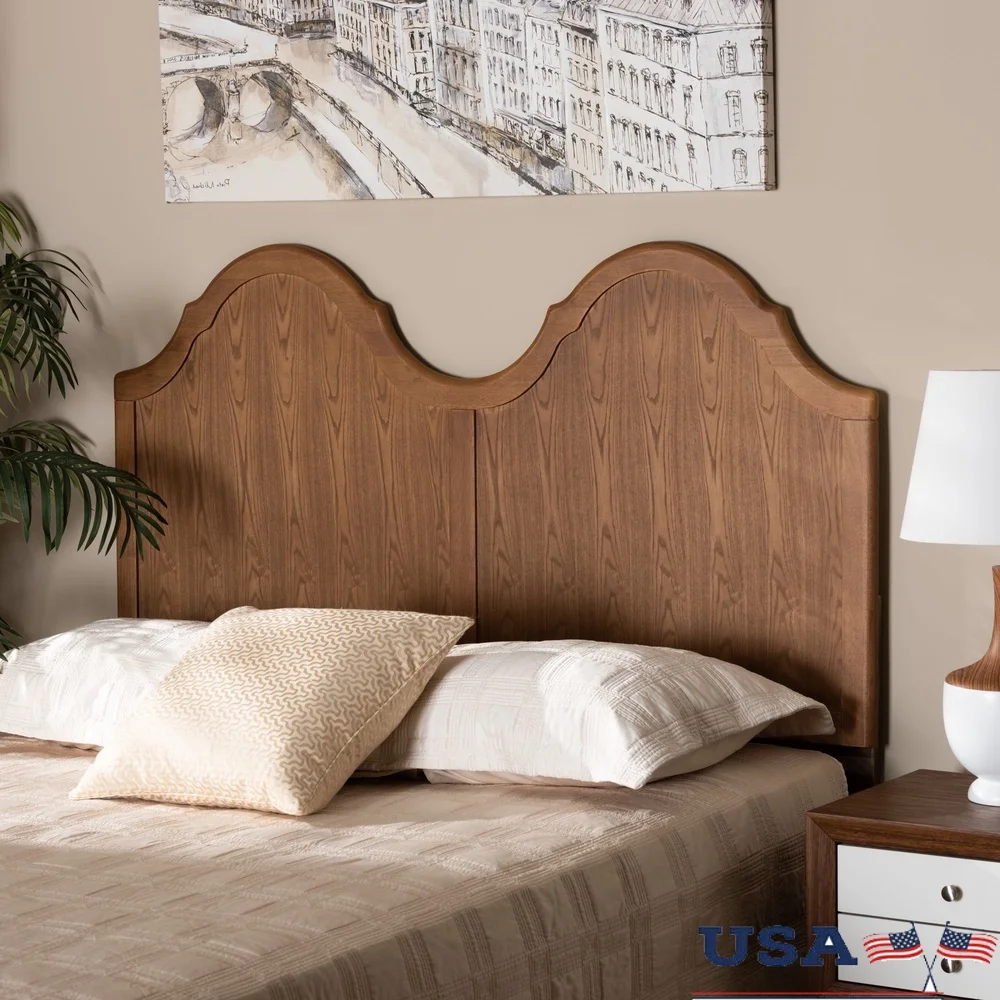 

Classic Panel Back Support Headboard Queen Ash Walnut Engineered Wood Double Arch Scalloped Detailing Height Adjustable Assembly