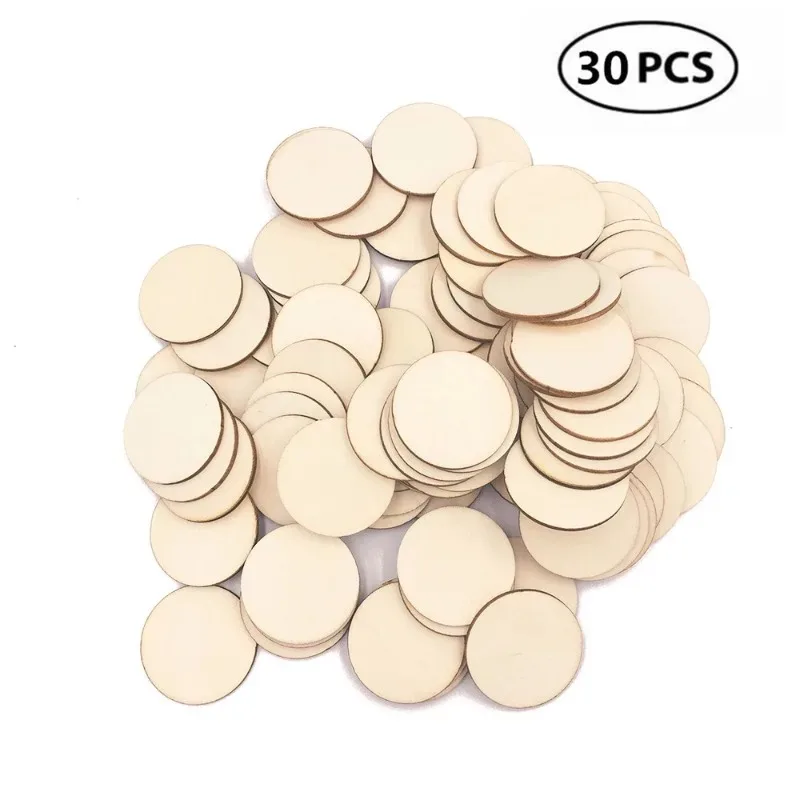 30 Uds. Círculos de madera de 40mm para manualidades, rondas de madera en blanco sin terminar, recortes de madera para manualidades DIY, decoración navideña