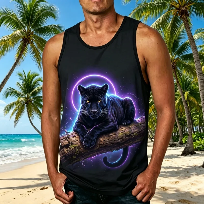 Men's Neon Tropical Animal and Nature Printed Tank Tops,  for Evening Outings, Pool Parties & Everyday Summer Matching