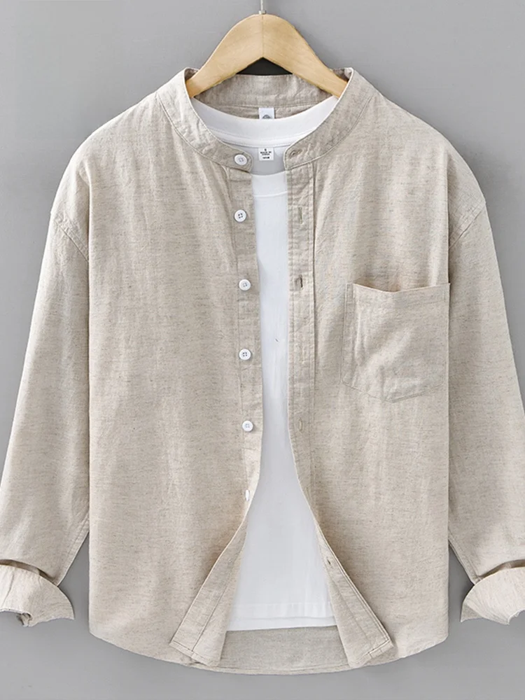 

Rn Casual irt Thin Cotton Linen Loose Long Sve Spring Autumn Men's Faion Color Top Trendy Stand Fit Urban ...