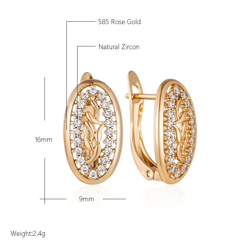 Wbmqda Sparkling Hollow Oval Zircon Hoop Earrings For Women 585 Rose Gold Color Romance Fashion Wedding Party Jewelry Gift