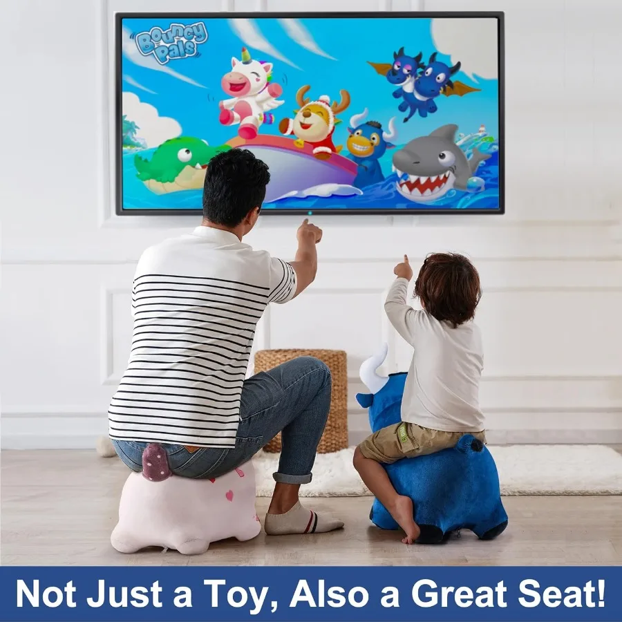 iPlay iLearn Bouncy Pals Bull Hopping Horse Trona inflável de pelúcia para uso interno e externo Interativo Ride-On Jumpi