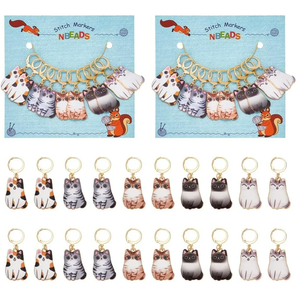 20 Pcs Kitten Stitch Markers 304 Stainless Steel Clasps Locking Stitch Marker Cat Enamel Alloy Crochet Stitch Marker