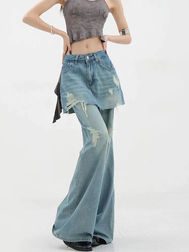 American Retro Oversized High Waist Jeans For Women Casual Baggy Y2K Wide Leg Pants Grunge Street Light Blue Denim Trouser