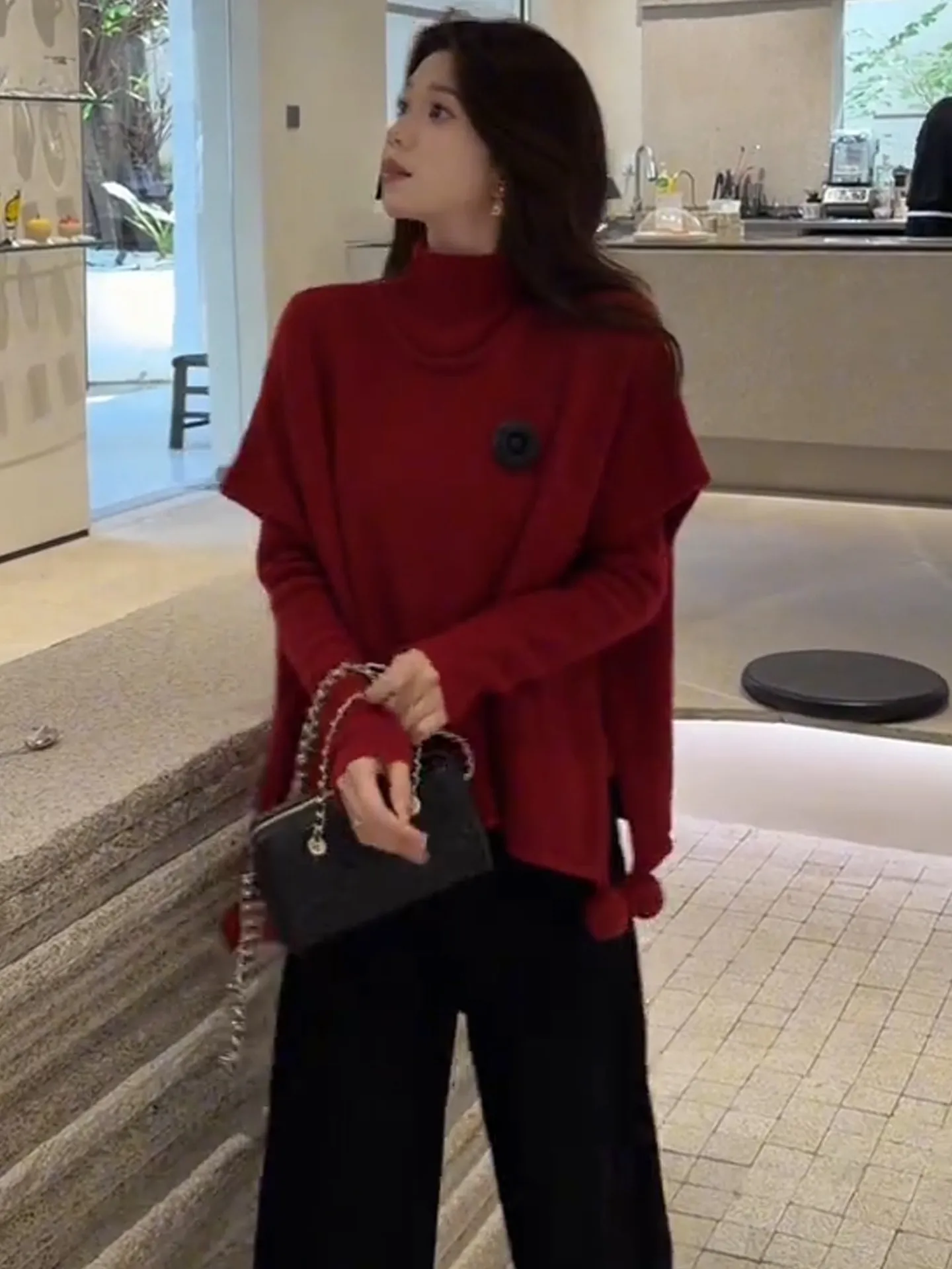 

Loose Women's Knitted Two-Piece Set Simple Inner Wear Autumn Winter Lazy Versatile Top And awl Combo Comfortable Casual Sle