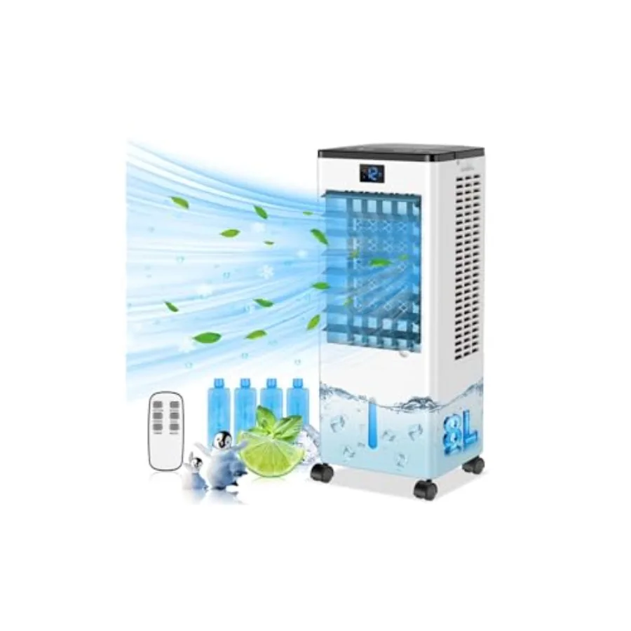 

Portable air conditioner for home bedroom garage office use, plastic housing, white color, 8L water tank with 12H timer and rem