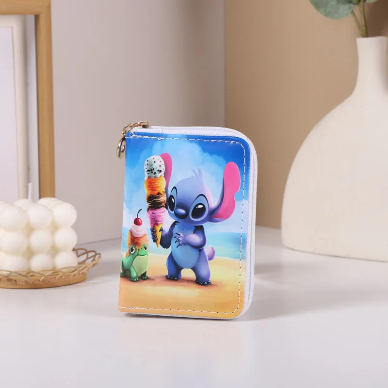 Cartoon Stitch Women Short Coin Purse Disney Anime Print Double Layer Wallet ID Cards Holders Girls Mini Wallet Christmas Gifts