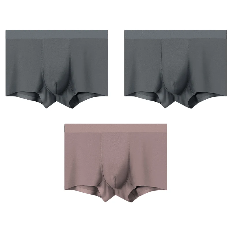 

3PC Men's underwear, men's mulberry silk antibacterial inner crotch, flat pants, sporty, comfortable and breathable, four-corn