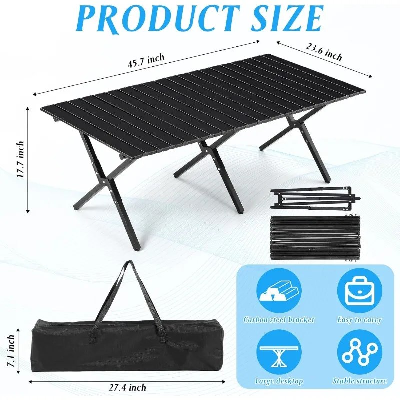 2 Pack Foldable Low Picnic Table 4 ft Portable Lightweight Camping Table Fold Up Collapsible Roll up Metal Camp with Carr