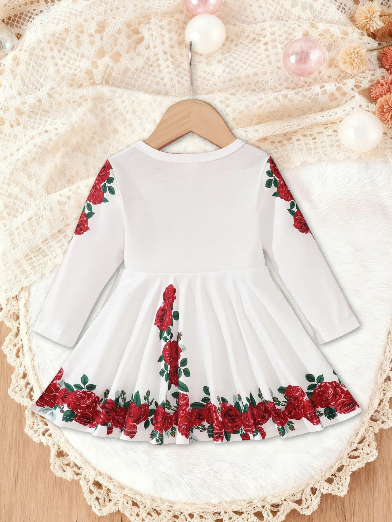 1-Piece Set of Thin Spring and Autumn Dress for Infant Girls, Floral Print Decoration, Round Neck Long-Sleeve Top, Waist-Cinching Dress, Cute and Fashionable Sweet Versatile Children's Clothing, Newborn First Birthday Gift, Comfortable and Soft, Suitable for 0-1-2-3 Years Old, 6-9 Months, Suitable for Outdoor, Casual, Party, Festival Gifts