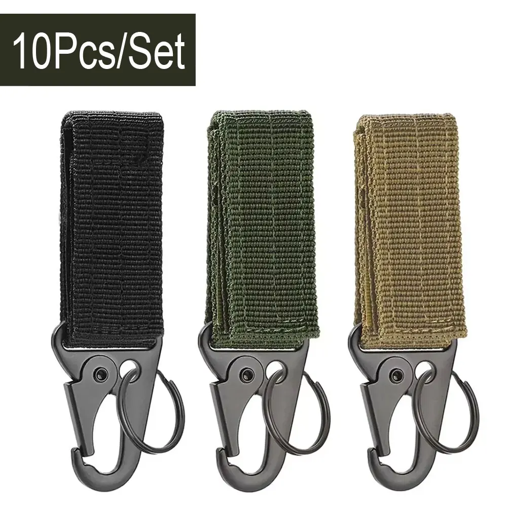 10Pcs Tactical Hanging Keychain Nylon Webbing Carabiner Belt Triangle Key chain For Outdoor Climbing Camping Tool Accessory