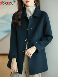 Women Woolen Lapel Casual Jackets Fall Winter New Single Breasted Loose Coats Tops Elegant Long Sleeve Wool Blend Abrigos Blusas