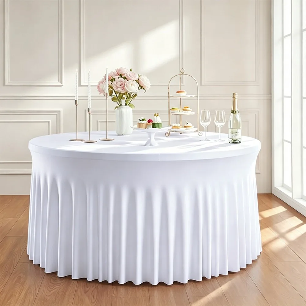 Round Stretch Spandex Tablecloth Cocktail Skirt Cover Bar Table Fitted Elastic Table Skirt Banquet Party Decoration