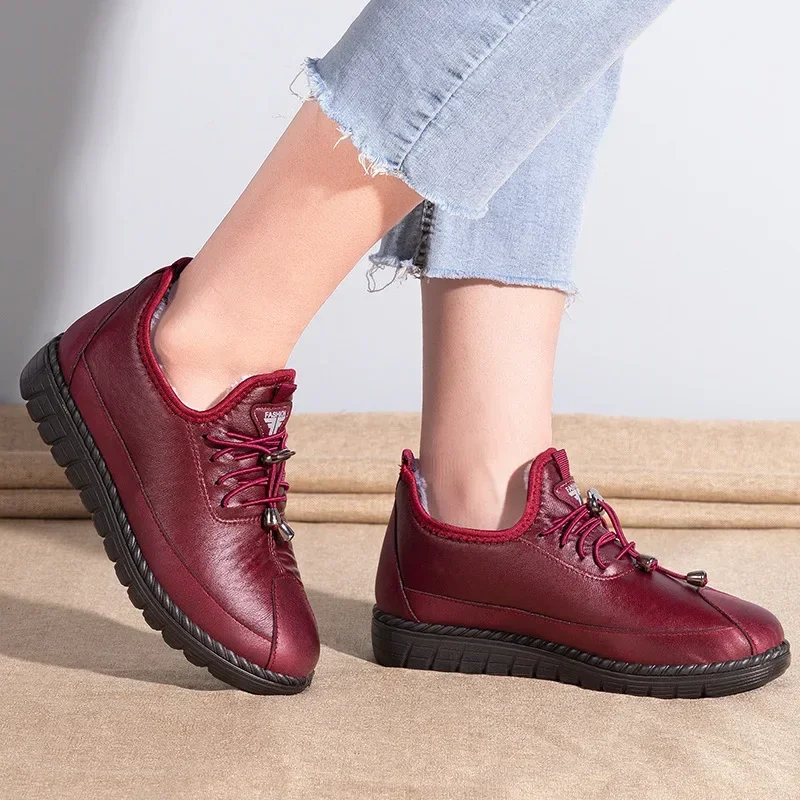Winter women Cotton Shoes Waterproof Anti Slip Plush Warm Casual Shoes Middle-aged Elderly People Comfort Flat Soled Snow Boots