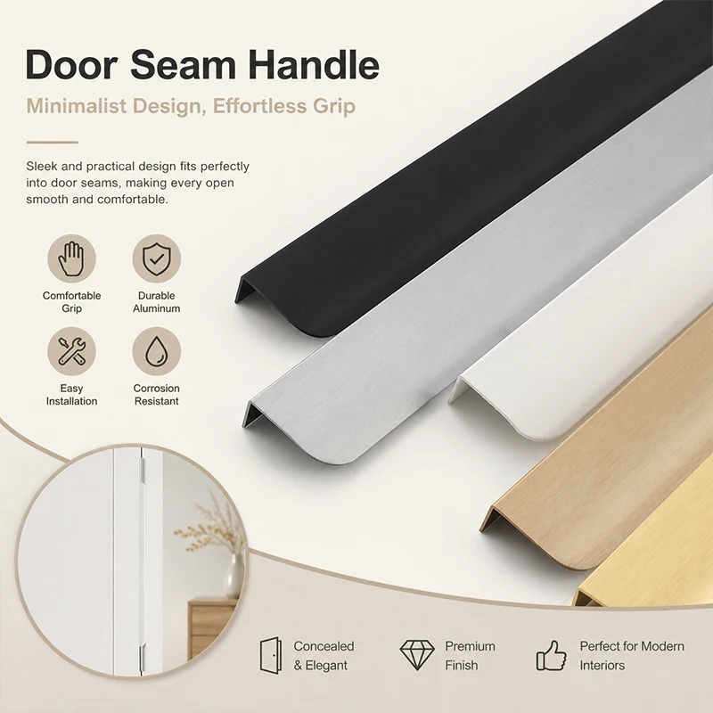1pcs Modern Minimalist Invisible Wardrobe Handle Long Hidden Door Pull for Closet Drawer Cabinet Premium Edge Grip